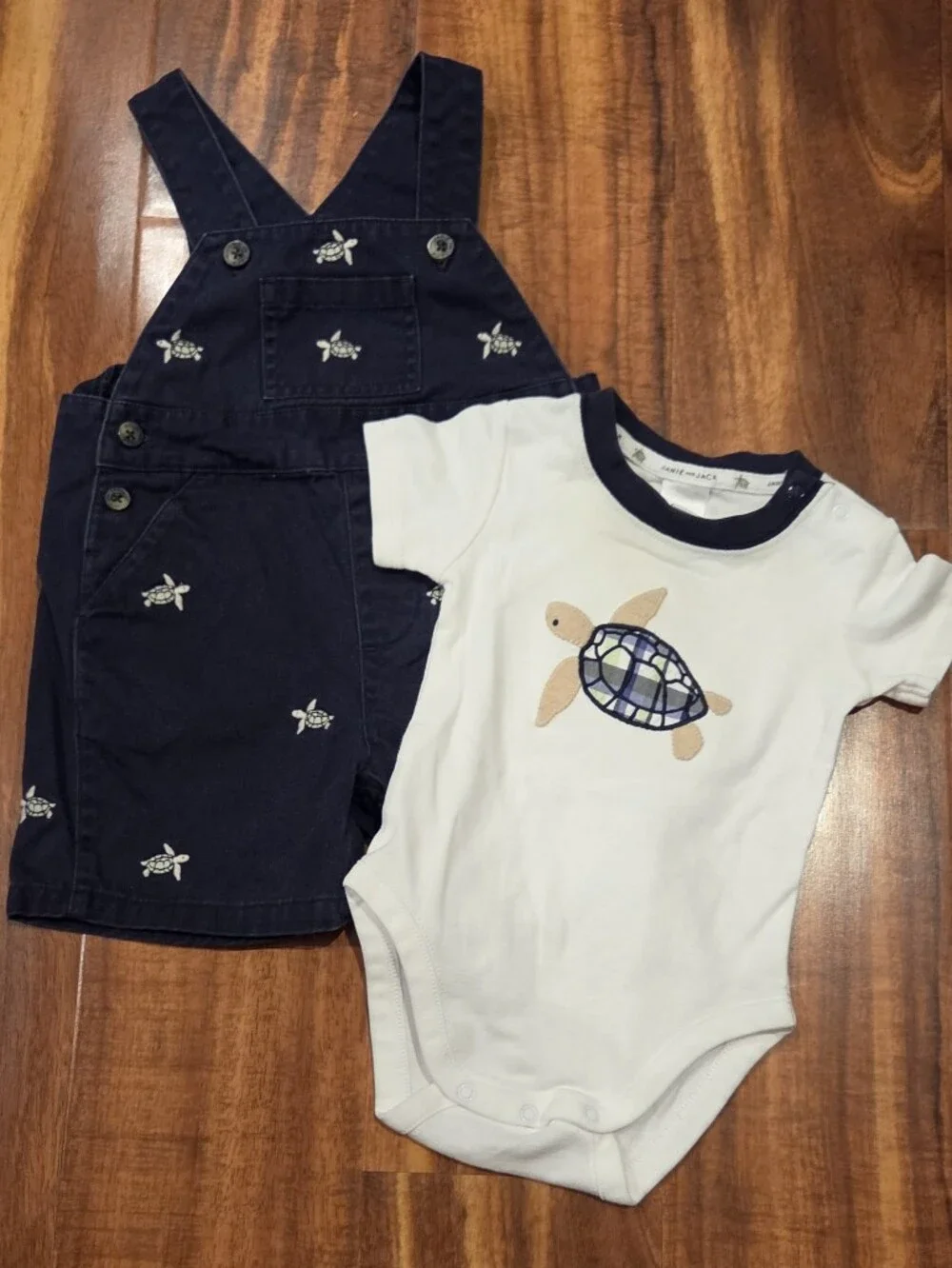 Janie and Jack VGUC 0-3 Months Turtle Shortall and Bodysuit